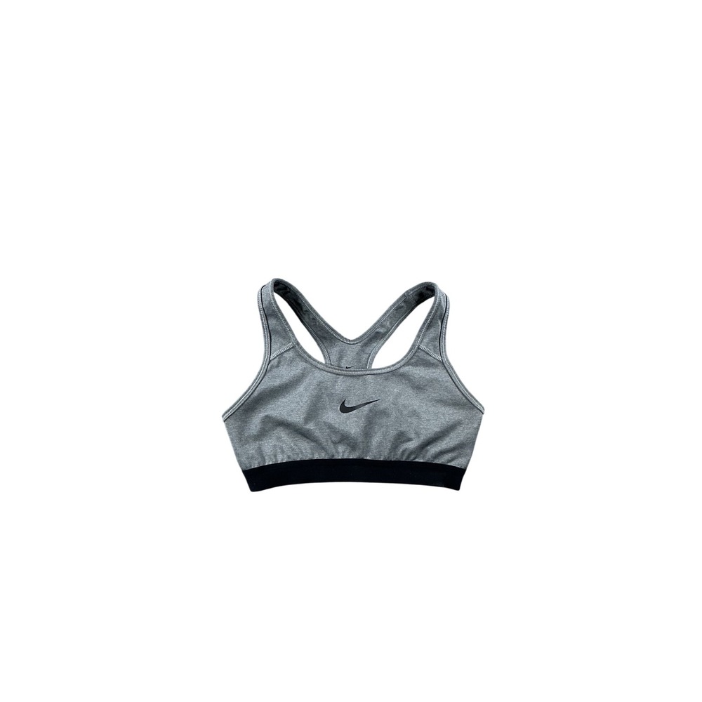 Nike Dri-FIT Womens Racerback Sports Bra Gray Black Swoosh 583187-071 Small